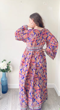 Nova navy red paisley-print silk maxi dress free size UK8-16DRESSES