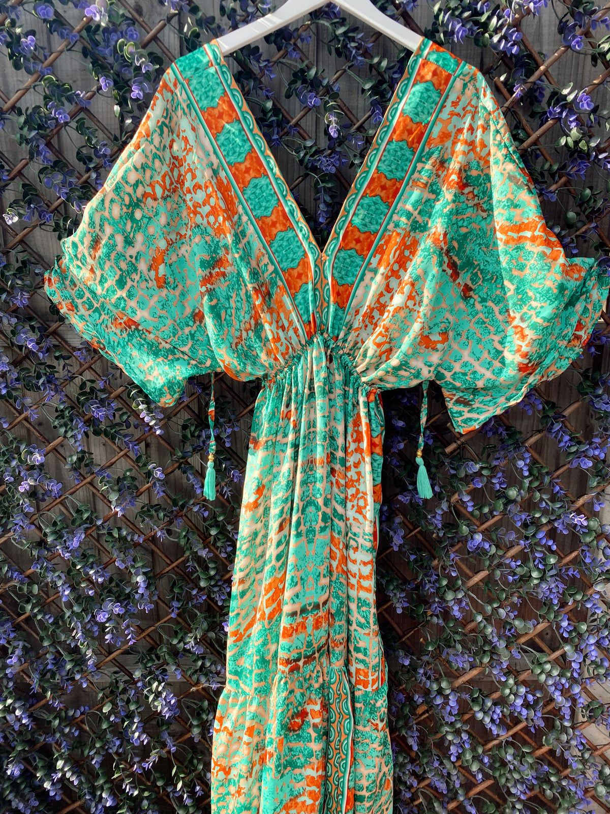 Cora green abstract-print silk dress