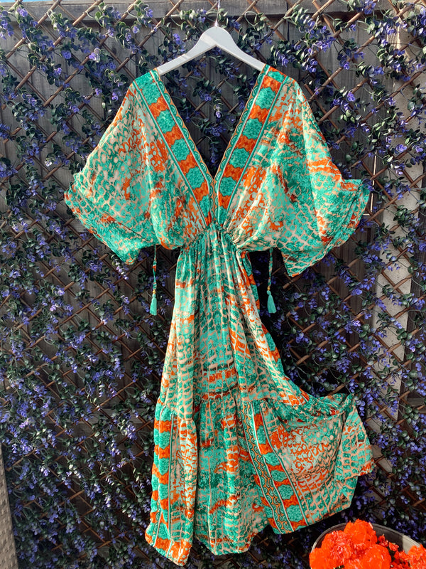 Cora green abstract-print silk dress