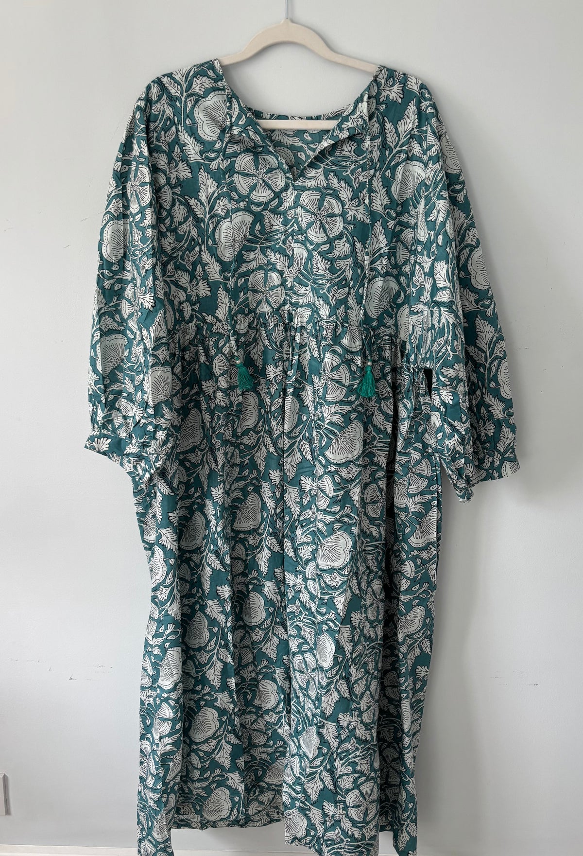 Floral-print cotton smock dress blue moss