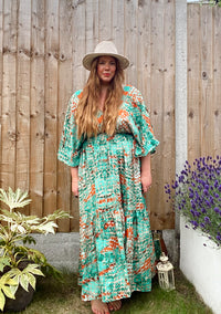 Cora green abstract-print silk dress