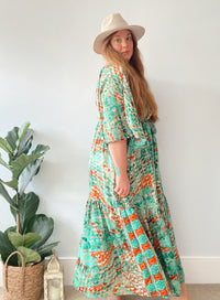 Cora green abstract-print silk dress