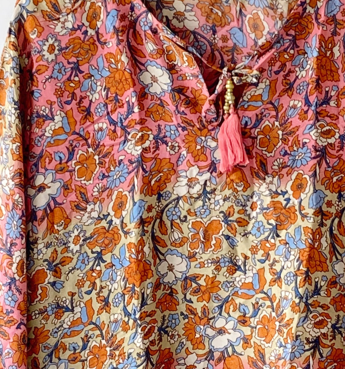 Florence beige/pink floral-print blouse free size UK 8-14blouse