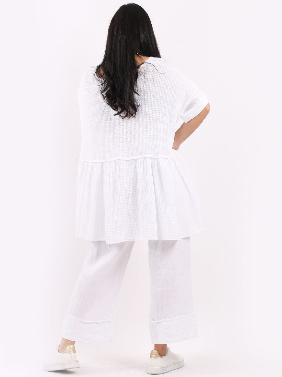Smock lagenlook white boho cotton top free size UK 8-16DRESSES
